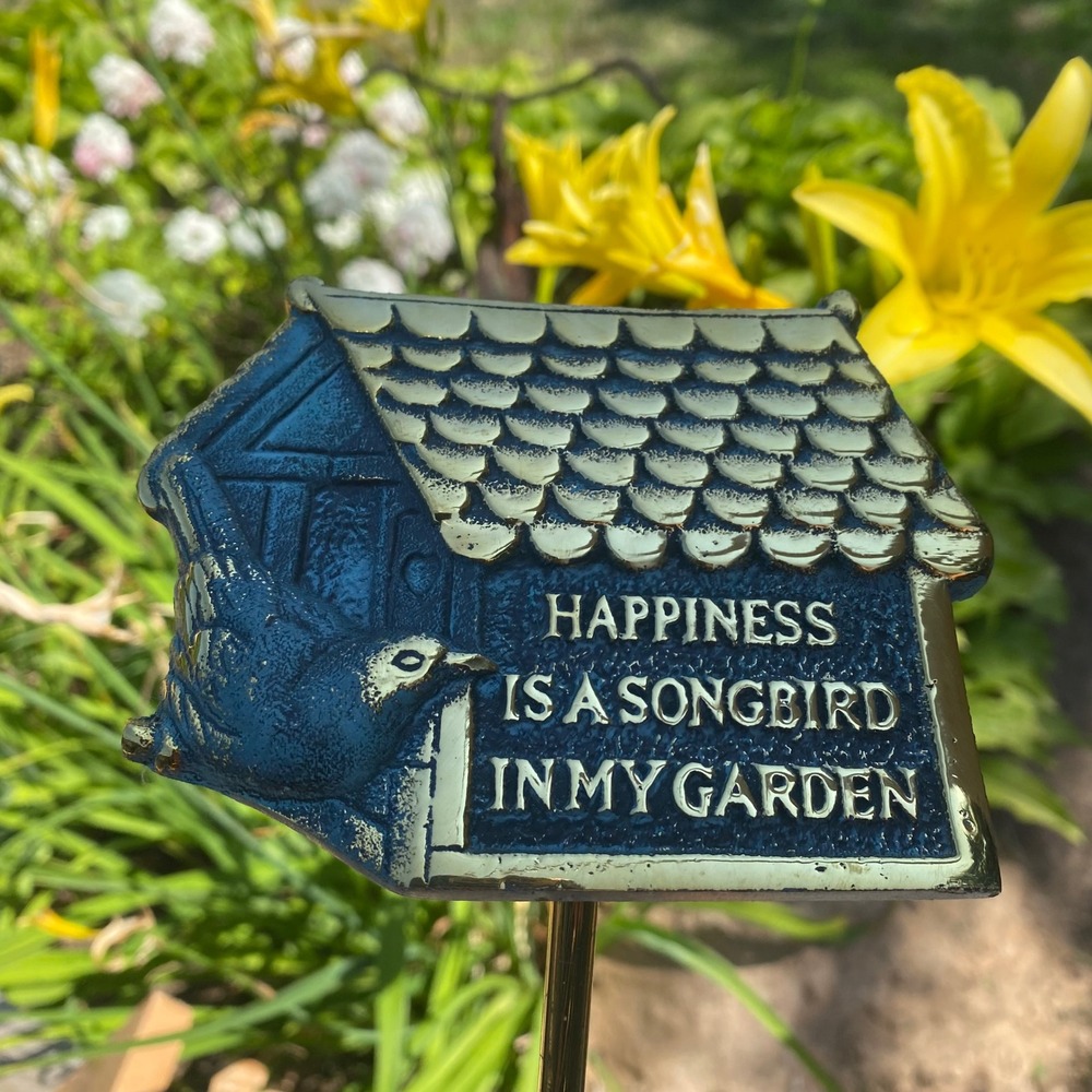 Garden Stake Plaque New Songbird Birdhouse Mexico Brass Vintage